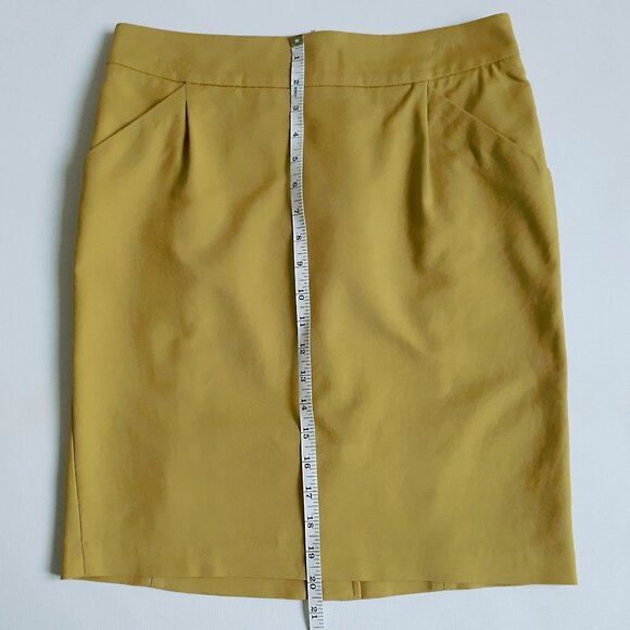 KENAR Pencil Skirt with Pokets and Back Slit in Ocre Yellow - Picture 8 of 16